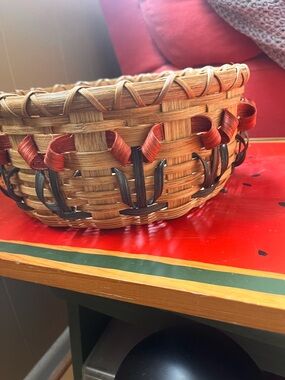 Handwoven Decorative Basket with red/pink tulips.